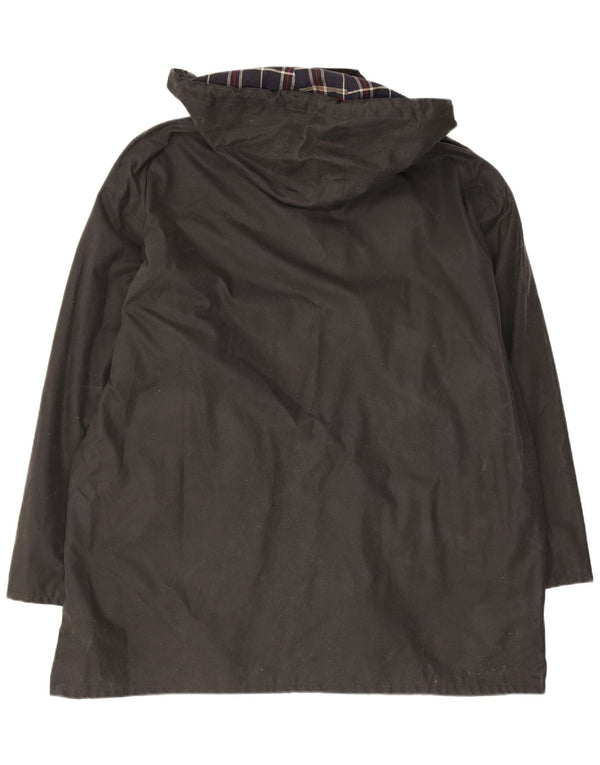 MC Orvis Mens Loose Fit Hooded Waxed Cotton Jacket UK 40 Large Black