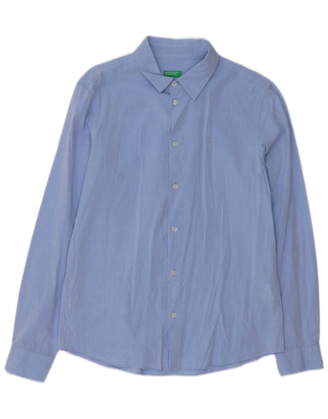 BENETTON Boys Shirt 13-14 Years 3XL Blue Pinstripe Cotton
