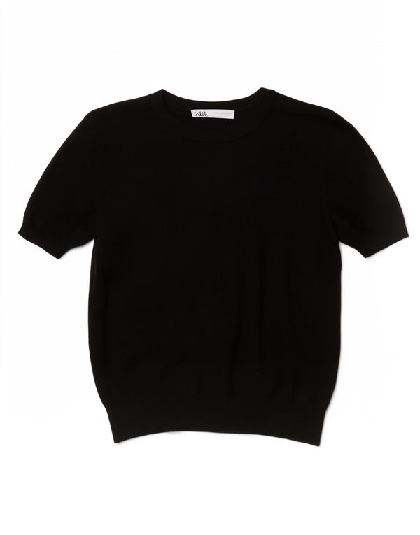 Zara Womens Short Sleeve Boat Neck Jumper Sweater UK 18 XL Black Viscose