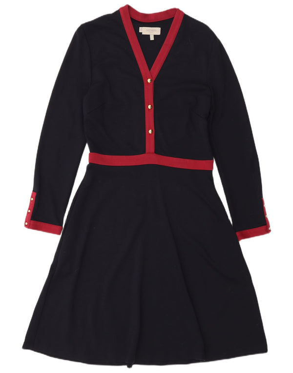 Hobbs Womens Long Sleeve A-Line Dress UK 10 Small Navy Blue Colourblock