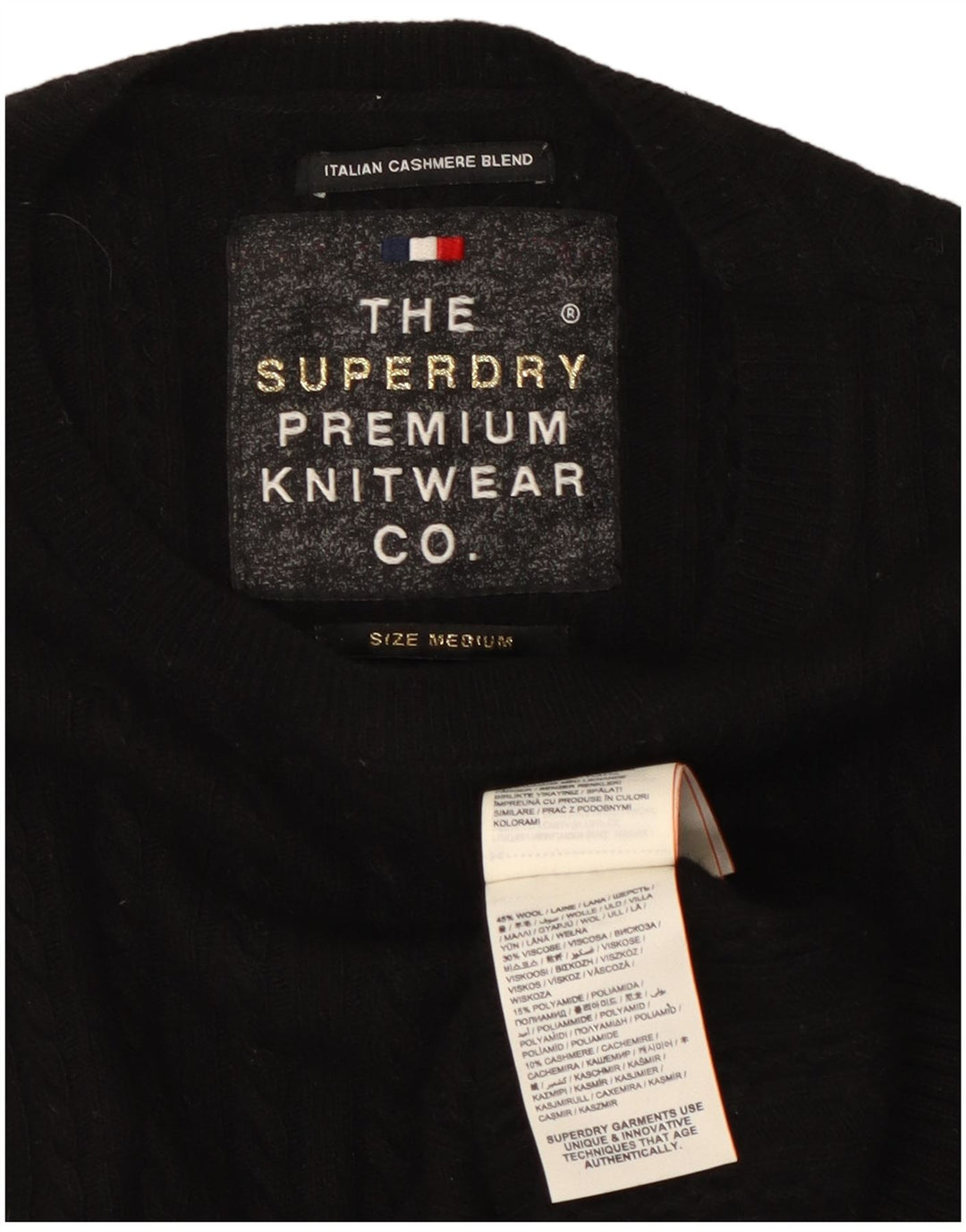 SUPERDRY Womens Crew Neck Jumper Sweater UK 12 Medium Black Wool