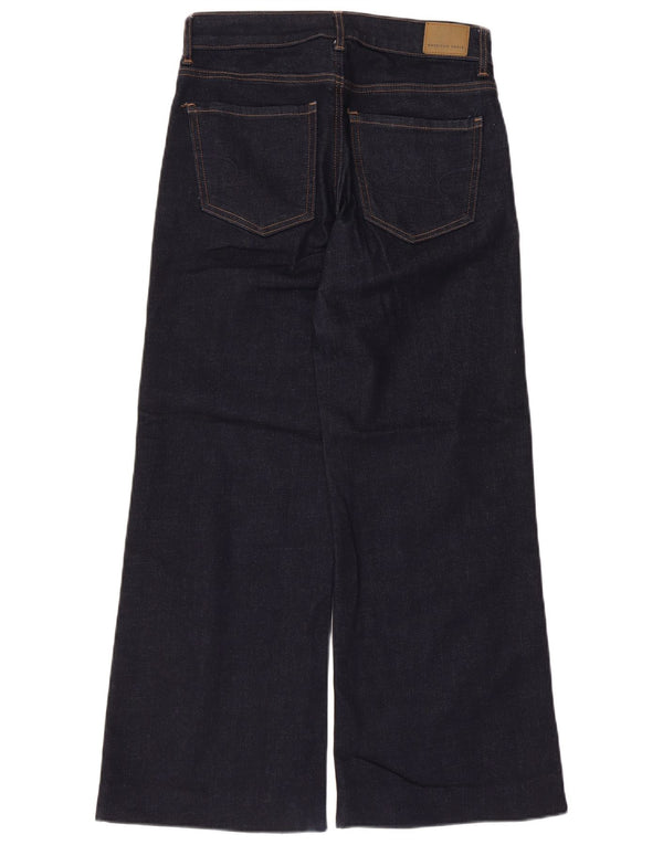 American Eagle Womens Super Strech Wide Leg Jeans UK 6 XS W28 L28 Navy Blue