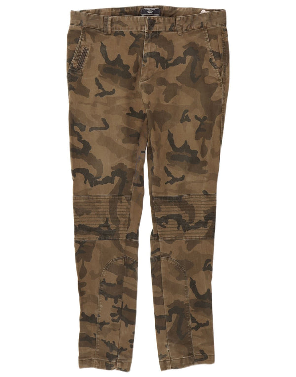 Zara Mens Slim Chino Trousers EU 42 Large W32 L30 Brown Camouflage Cotton