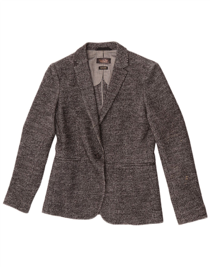 Massimo Dutti Womens 1 Button Blazer Jacket EU 40 Medium Grey Houndstooth