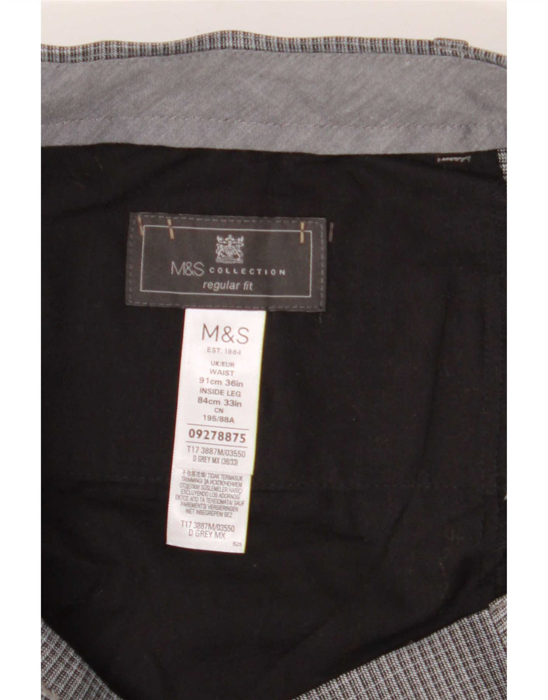 Marks & Spencer Mens Straight Regular Fit Suit Trousers W36 L29 Grey