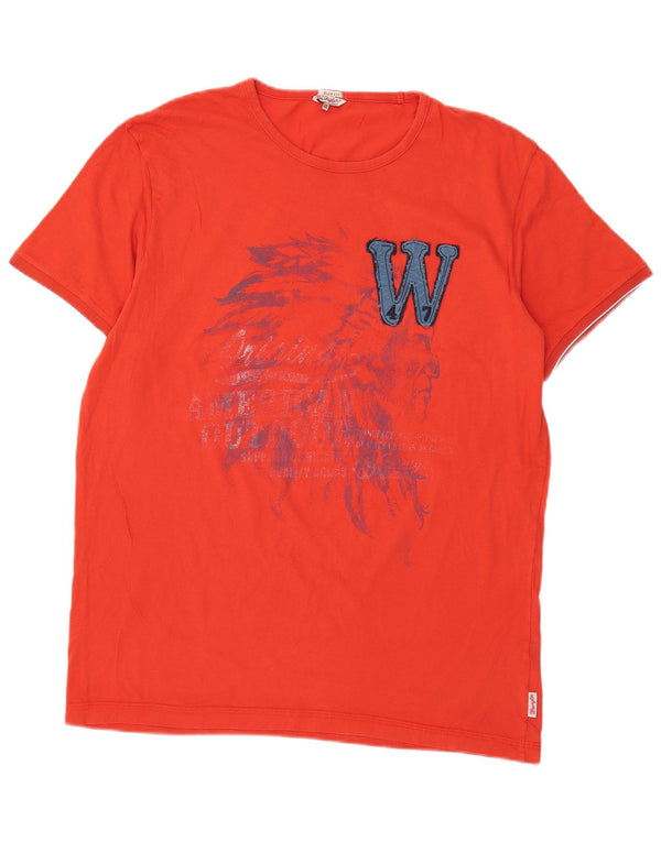Wrangler Mens Slim Fit Graphic T-Shirt Top 2XL Red Cotton