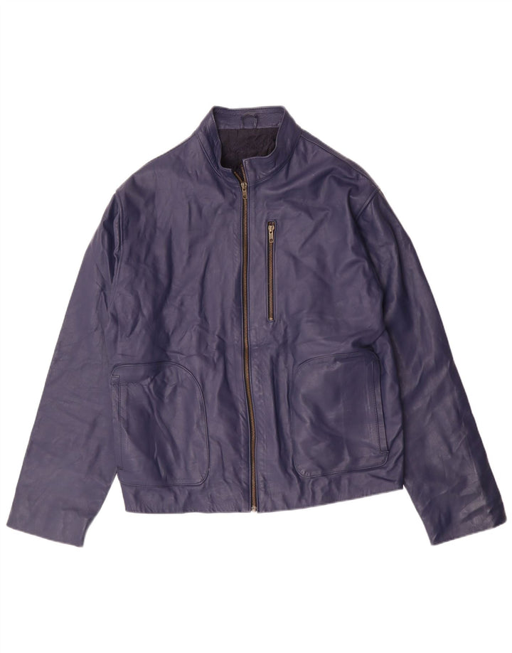 Vintage Womens Bomber Leather Jacket UK 14 Medium Navy Blue