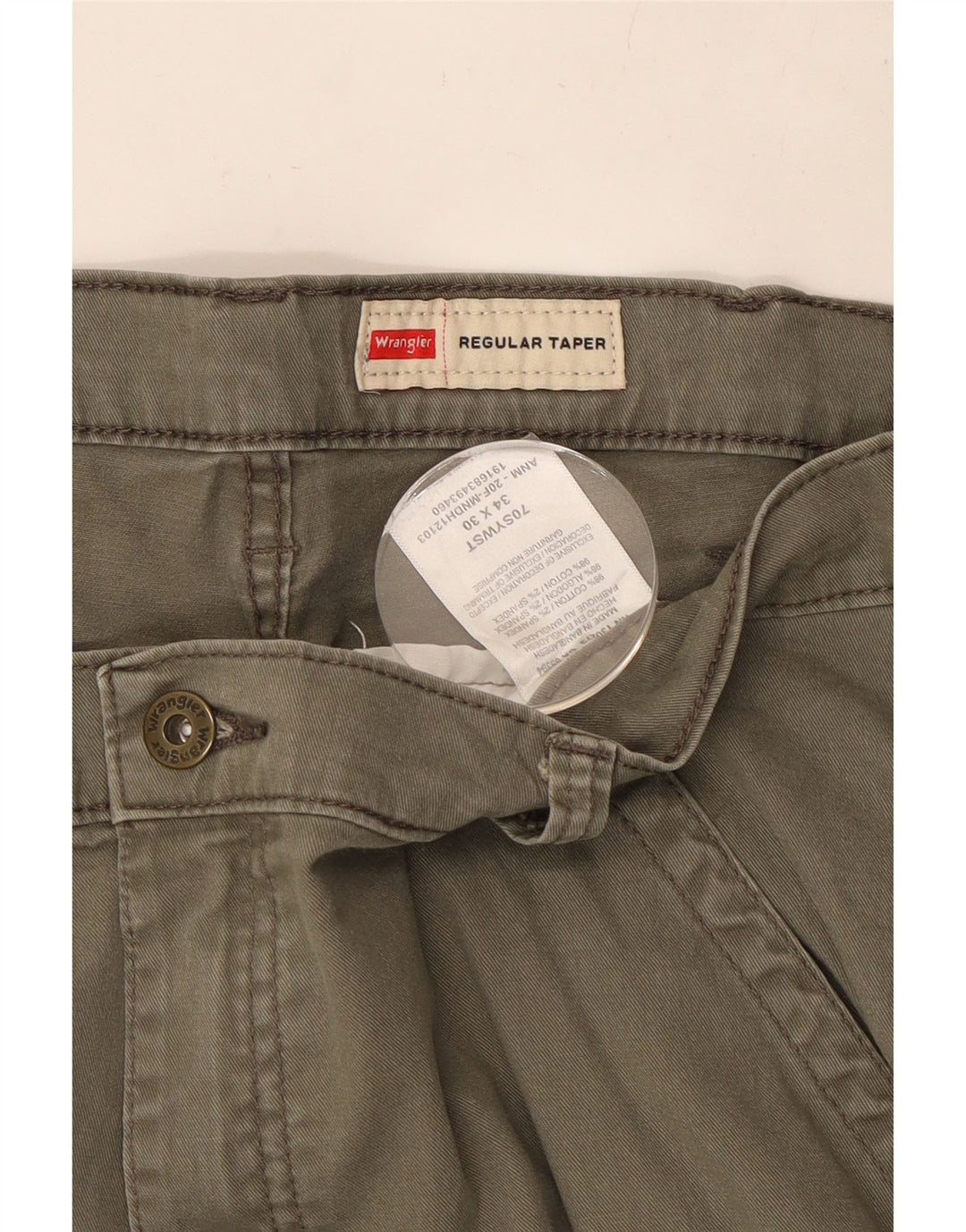 WRANGLER Mens Regular Tapered Cargo Trousers W34 L30 Khaki Cotton