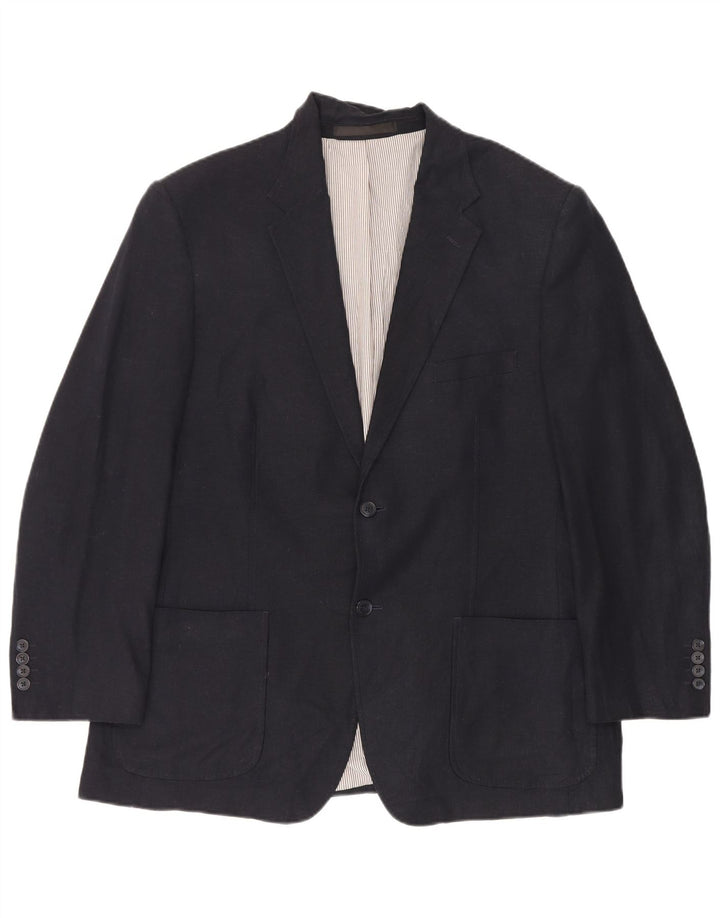 Marks & Spencer Mens 2 Button Blazer Jacket UK 44 XL Navy Blue Linen