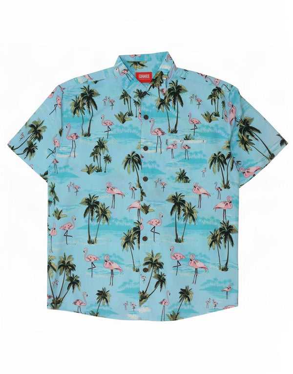 Lowes Mens Hawaiian Short Sleeve Shirt XL Blue Polyester