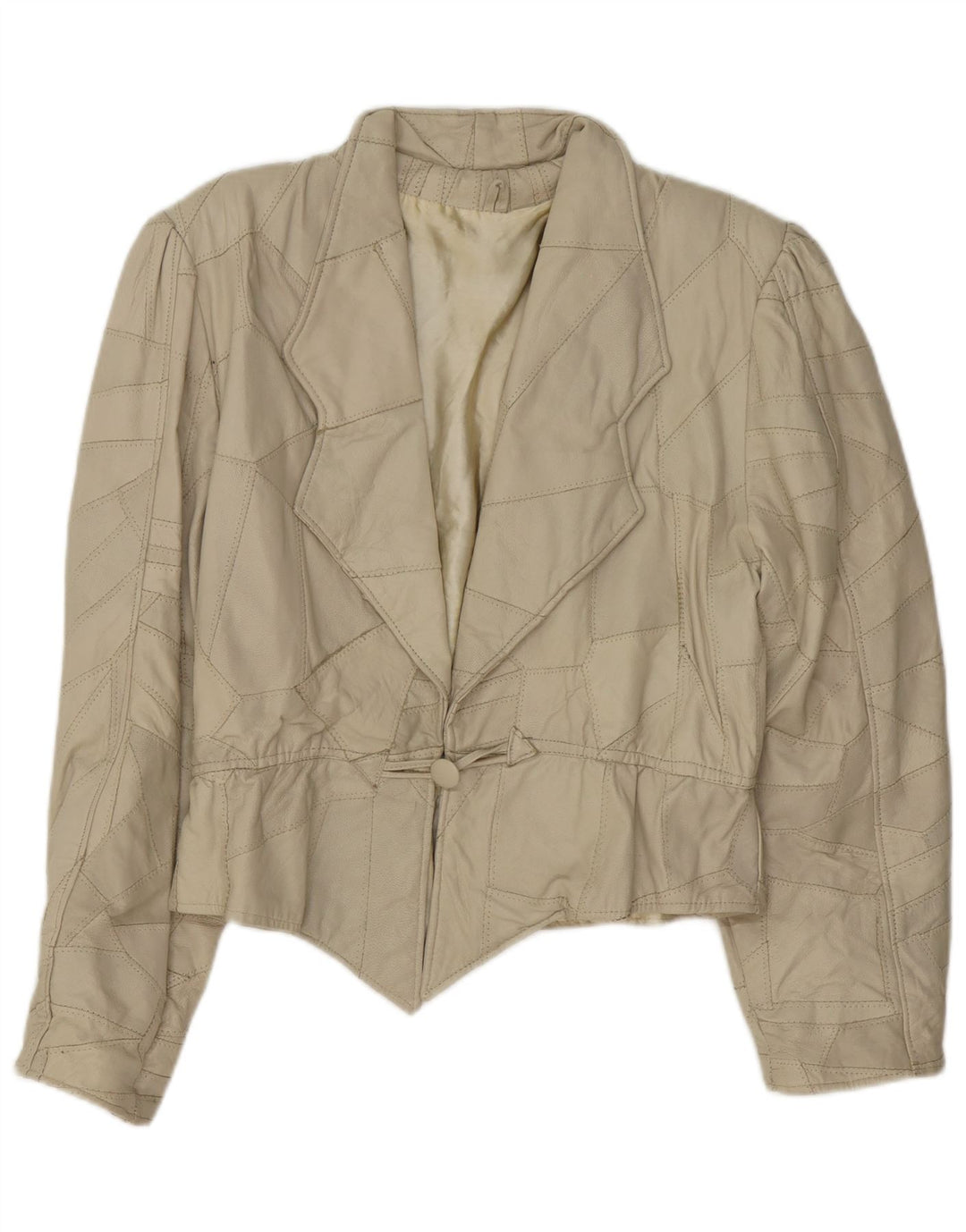 Vintage Womens Leather Jacket UK 14 Medium Beige Patchwork