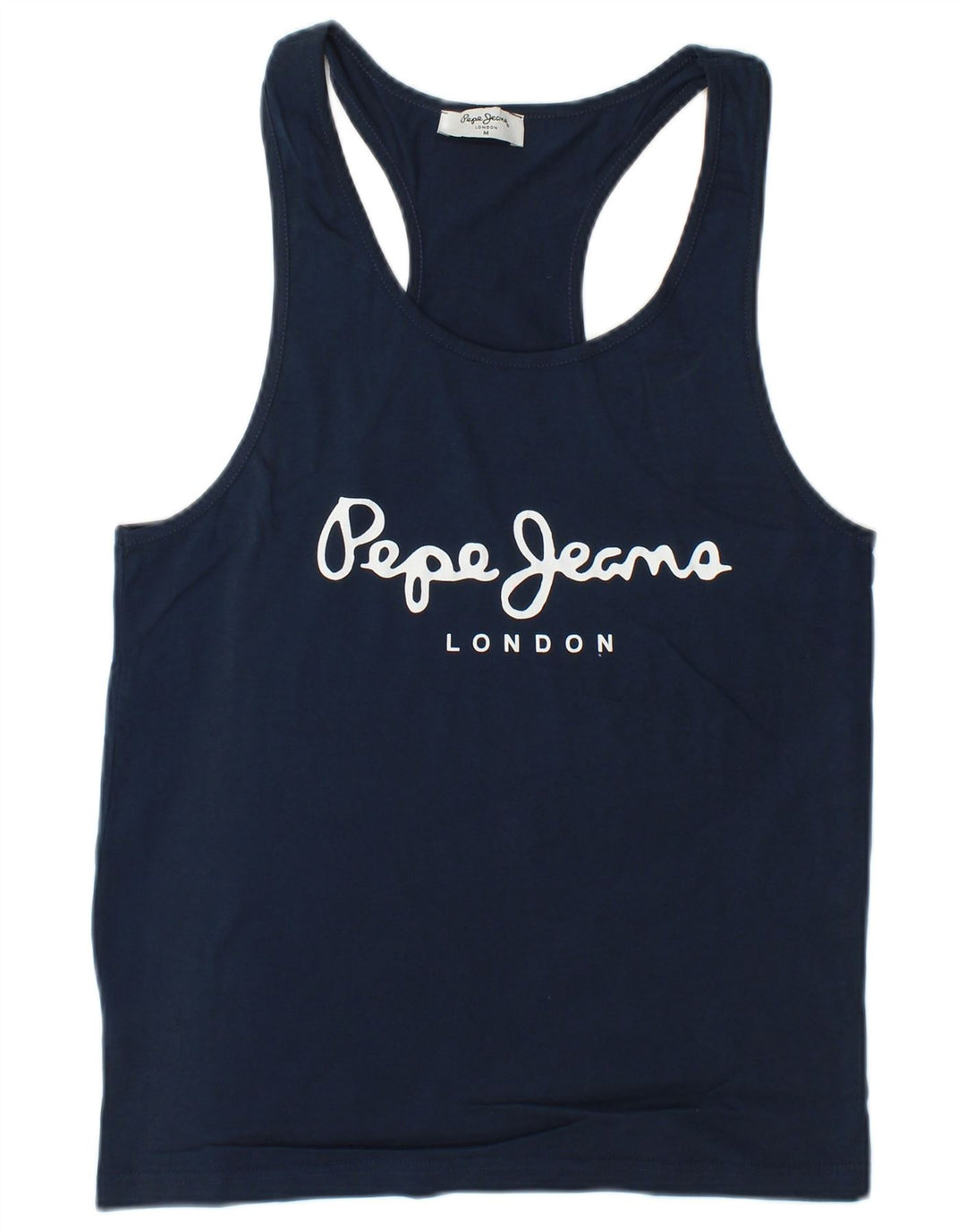 PEPE Jeans Mens Graphic Vest Top Medium Navy Blue Cotton