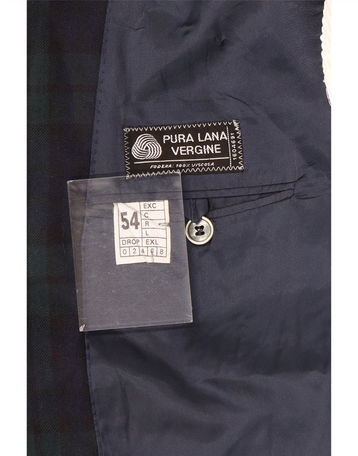 Vintage Mens 2 Button Blazer Jacket IT 54 2XL Navy Blue Plaid Wool