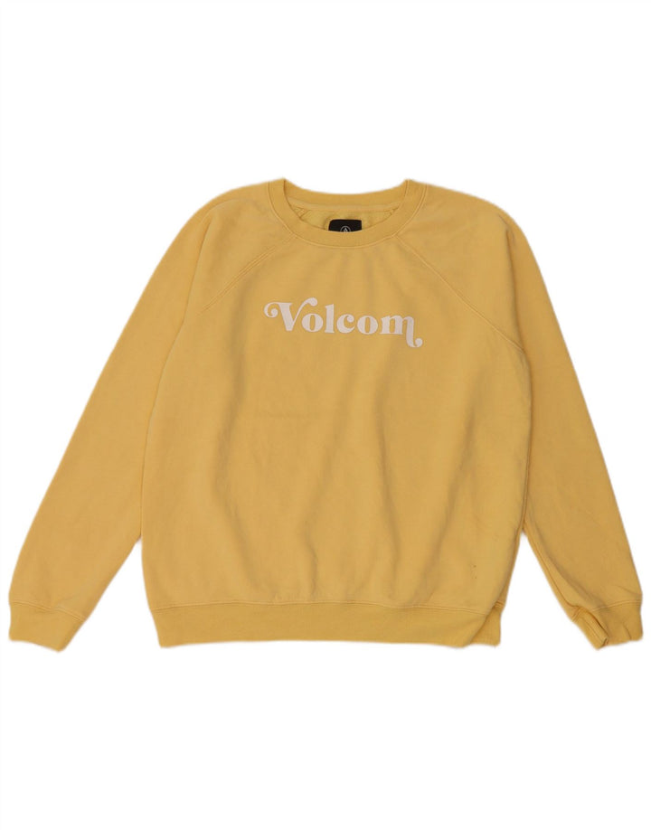 Volcom Womens Graphic Oversized Sweatshirt Jumper US 4/6 Small Yellow