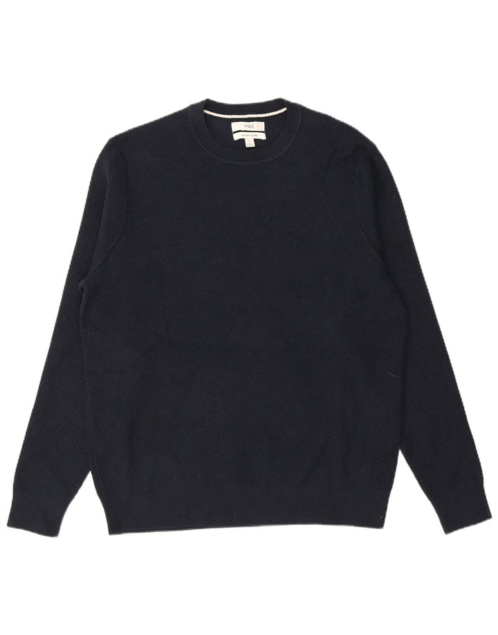 MARKS & SPENCER Mens Crew Neck Jumper Sweater Large Navy Blue Polyester