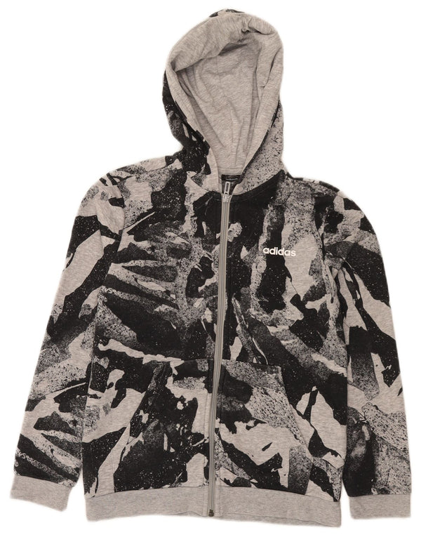 Adidas Boys Zip Hoodie Sweater 11-12 Years Grey Camouflage Cotton