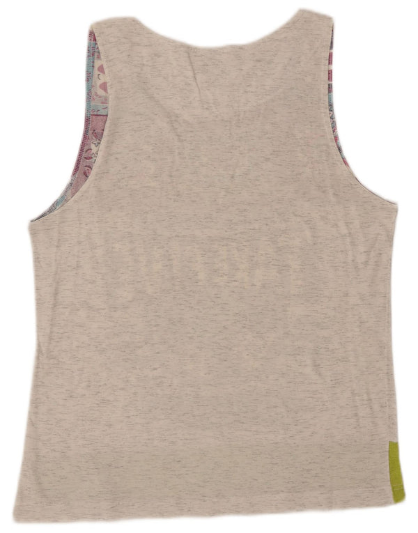 TAKE FIVE Mens Graphic Vest Top Medium Grey Colourblock Cotton