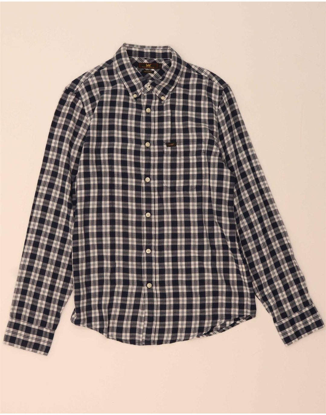 LEE Mens Regular Fit Flannel Shirt Small Navy Blue Check Cotton