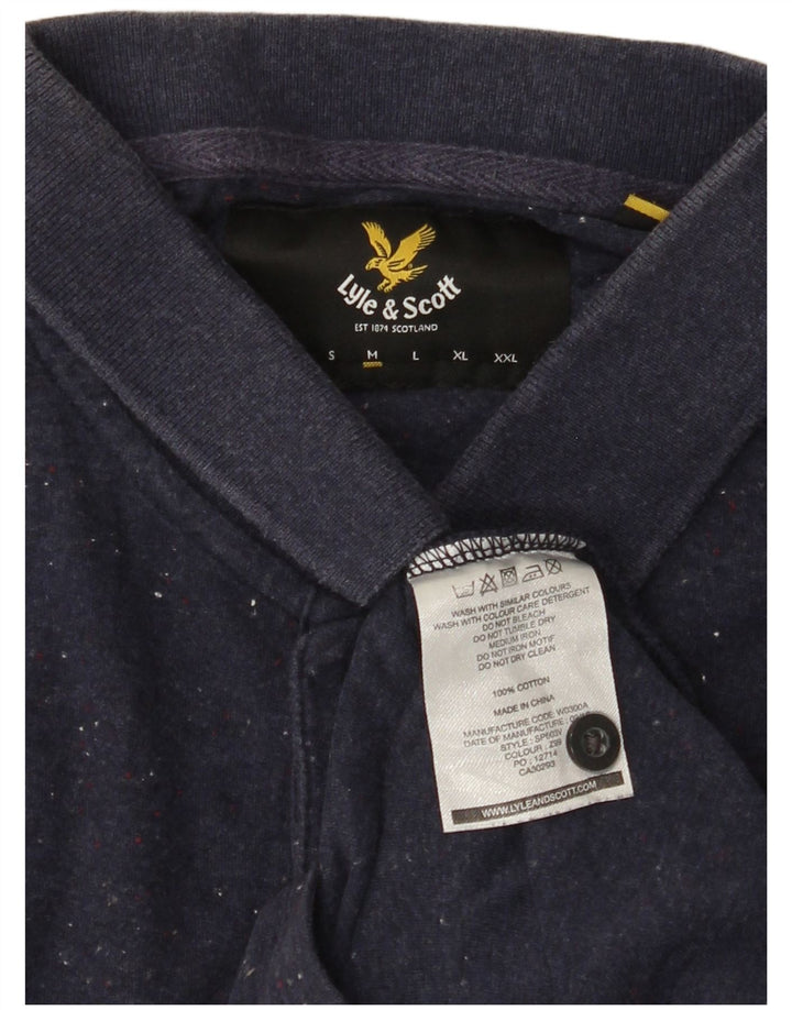LYLE & SCOTT Mens Polo Shirt Medium Navy Blue Flecked Cotton