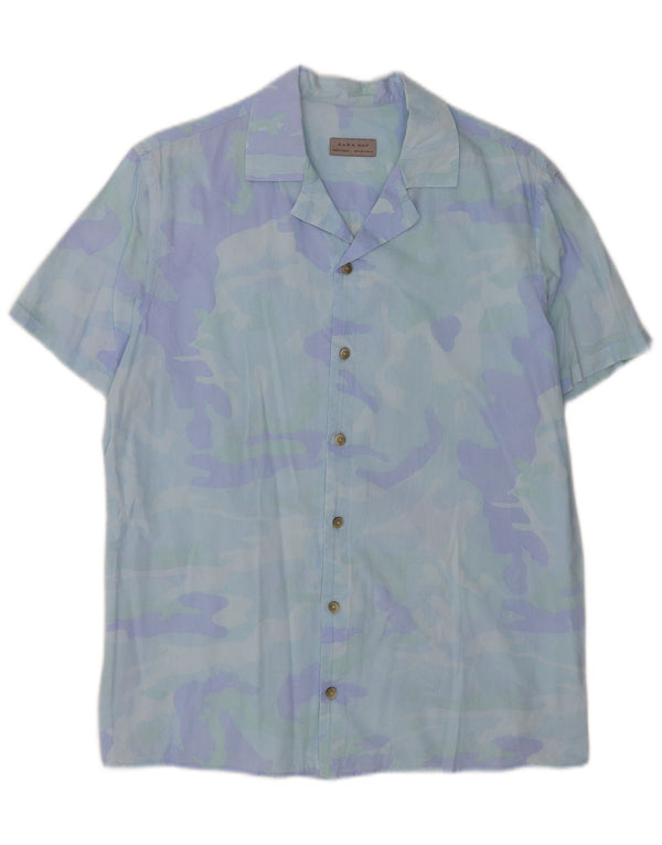 Zara Mens Abstract Pattern Short Sleeve Shirt Medium Blue
