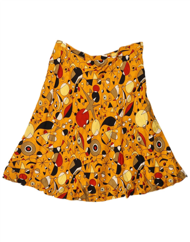 Vintage Womens Abstract Pattern A-Line Skirt W32 Large Yellow