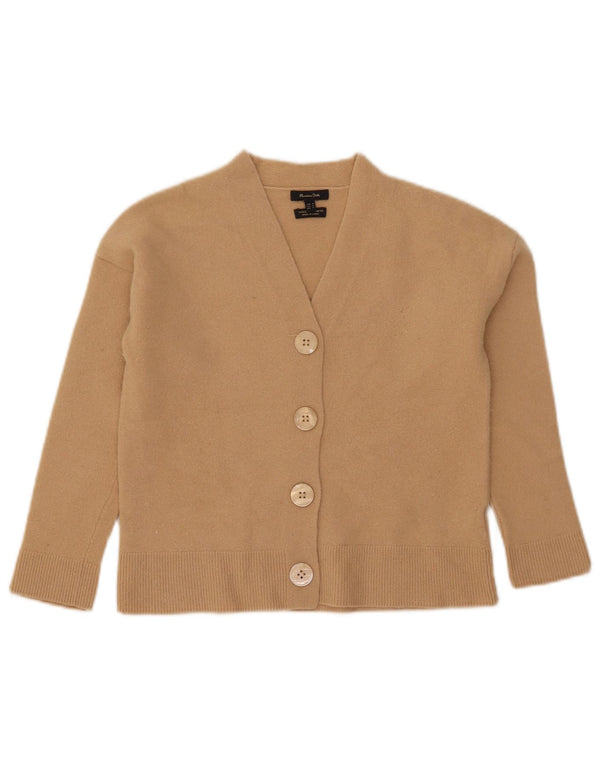 Massimo Dutti Womens Crop Cardigan Sweater UK 12 Medium Beige Wool
