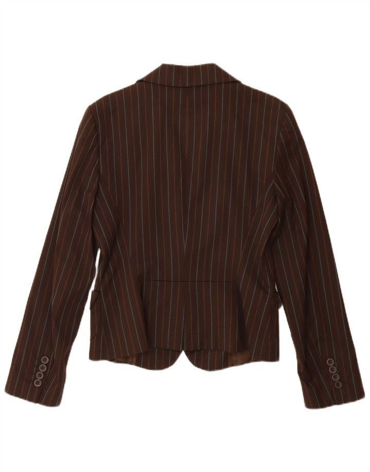 Zara Womens 2 Button Blazer Jacket UK 12 Medium Brown Striped Polyester