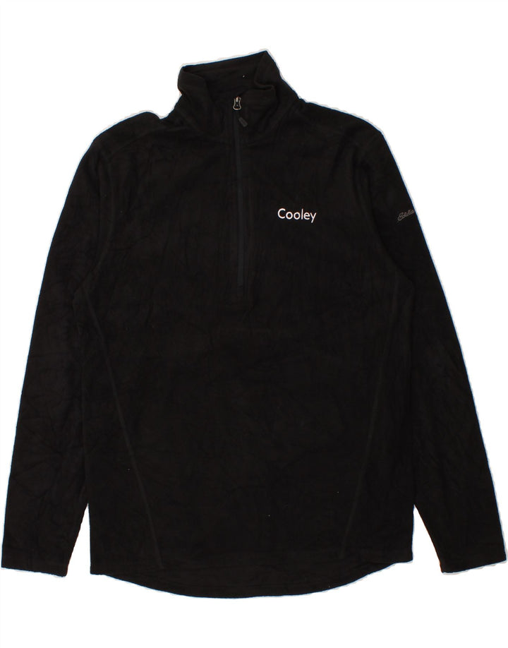 EDDIE BAUER Mens Zip Neck Fleece Jumper Medium Black Polyester Vintage Eddie Bauer and Second-Hand Eddie Bauer from Messina Hembry 