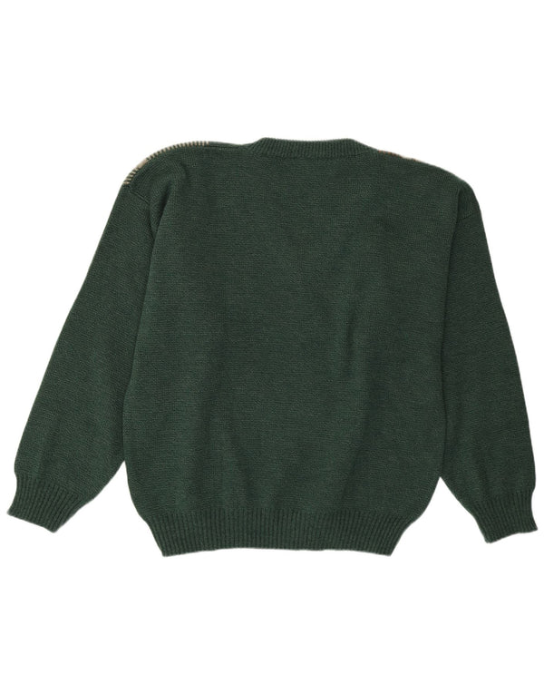 VINTAGE Mens V-Neck Jumper Sweater XL Green Argyle/Diamond Acrylic Classic