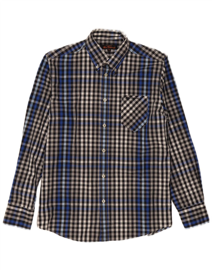 BEN SHERMAN Mens Shirt Medium Navy Blue Gingham Cotton