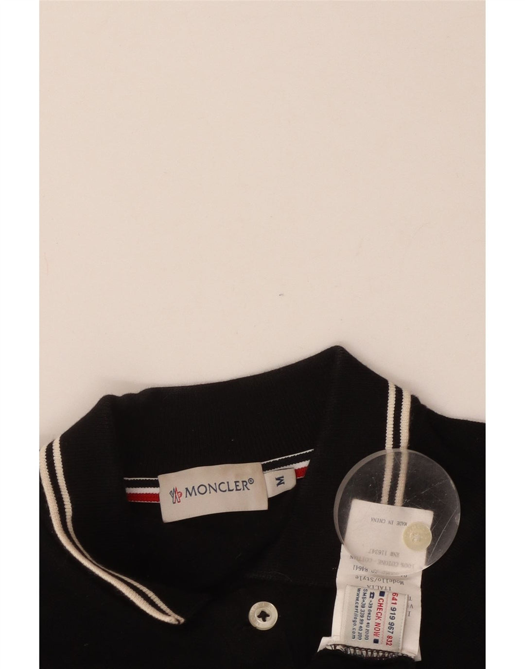 MONCLER Womens Long Sleeve Polo Shirt UK 12 Medium Black Cotton