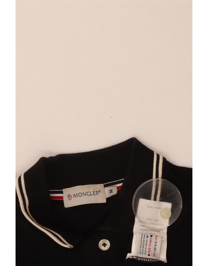 MONCLER Womens Long Sleeve Polo Shirt UK 12 Medium Black Cotton