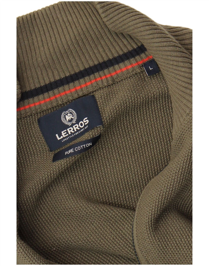 Lerros Mens Cardigan Sweater Large Khaki Cotton