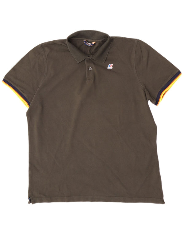 K-Way Mens Polo Shirt XL Khaki Colourblock