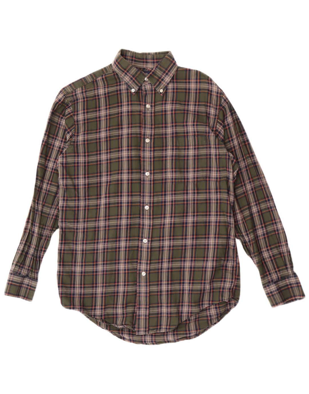 Lands End Mens Checked  Shirt Size 15 Medium Green Check