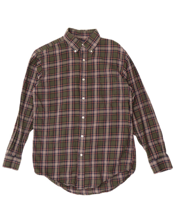 Lands End Mens Checked  Shirt Size 15 Medium Green Check