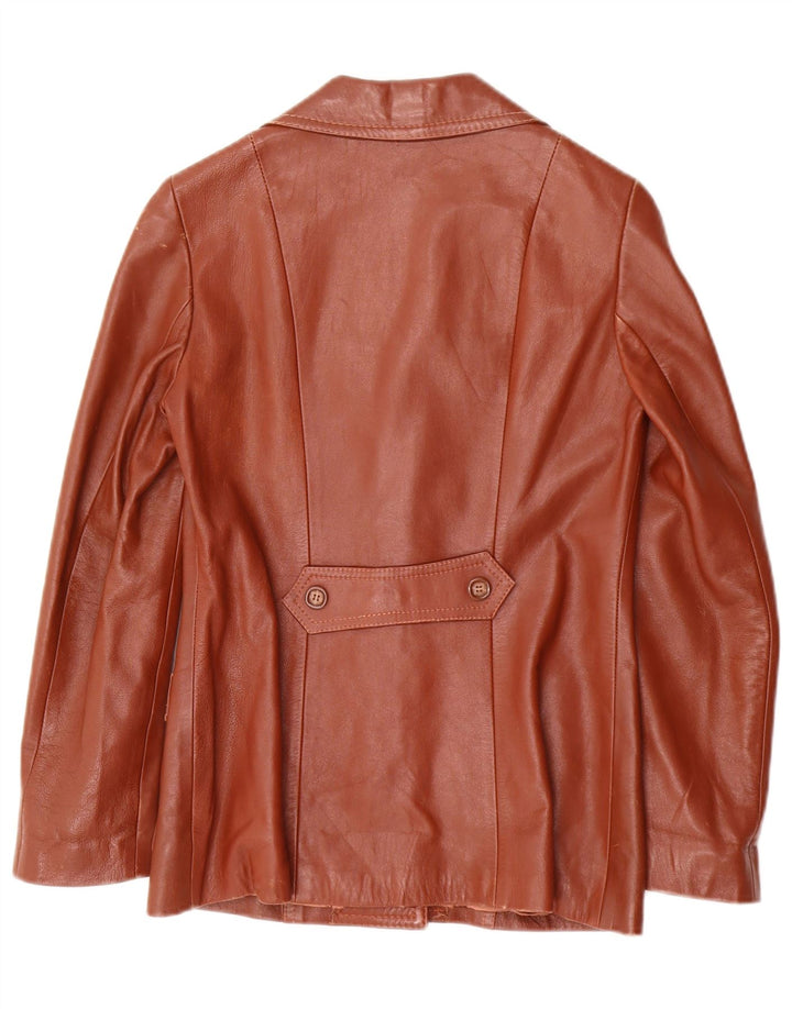 Vintage Womens 3 Button Leather Blazer Jacket IT 40 Small Brown Leather