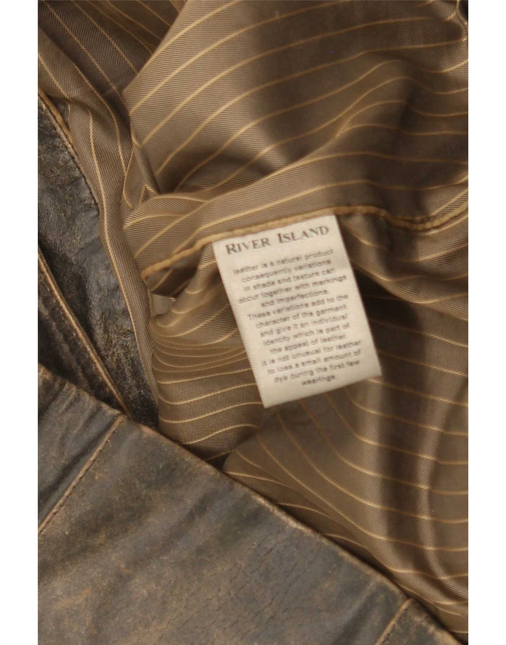 River Island Mens Leather Jacket UK 38 Medium Brown