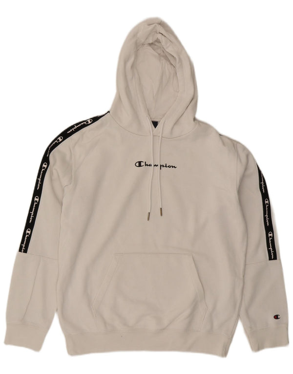 Champion Mens Graphic Hoodie Jumper Medium White Colourblock Cotton