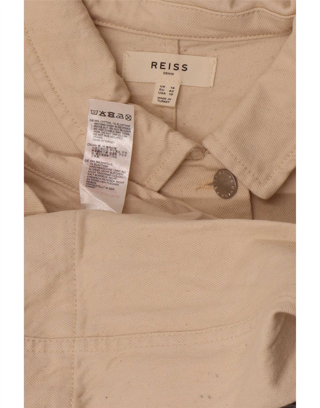 Reiss Womens Denim Utility Jacket UK 14 Medium Off White Cotton