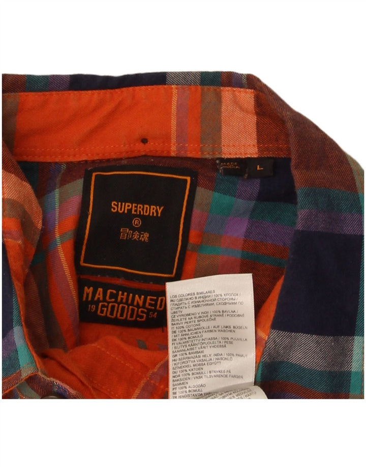 Superdry Mens Flannel Shirt Large Orange Plaid Cotton