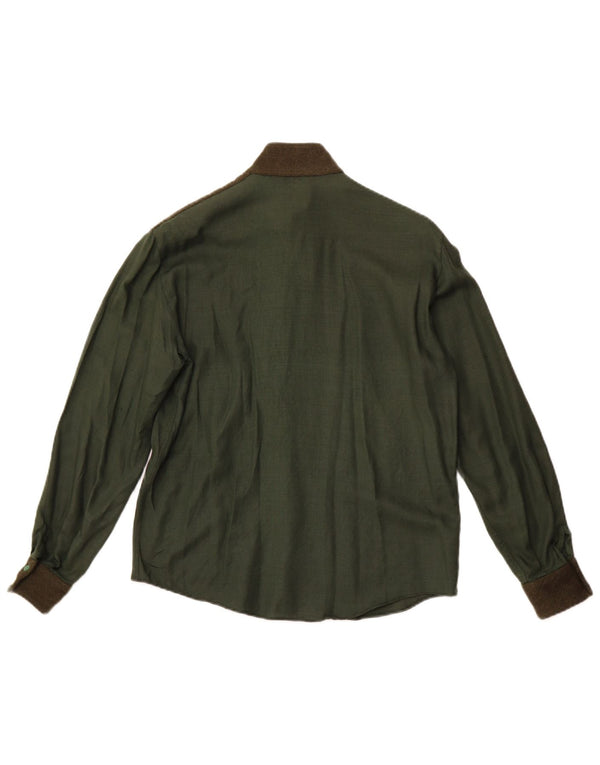 PANCALDI & B Womens Military Shirt Blouse UK 14 Medium Green Colourblock