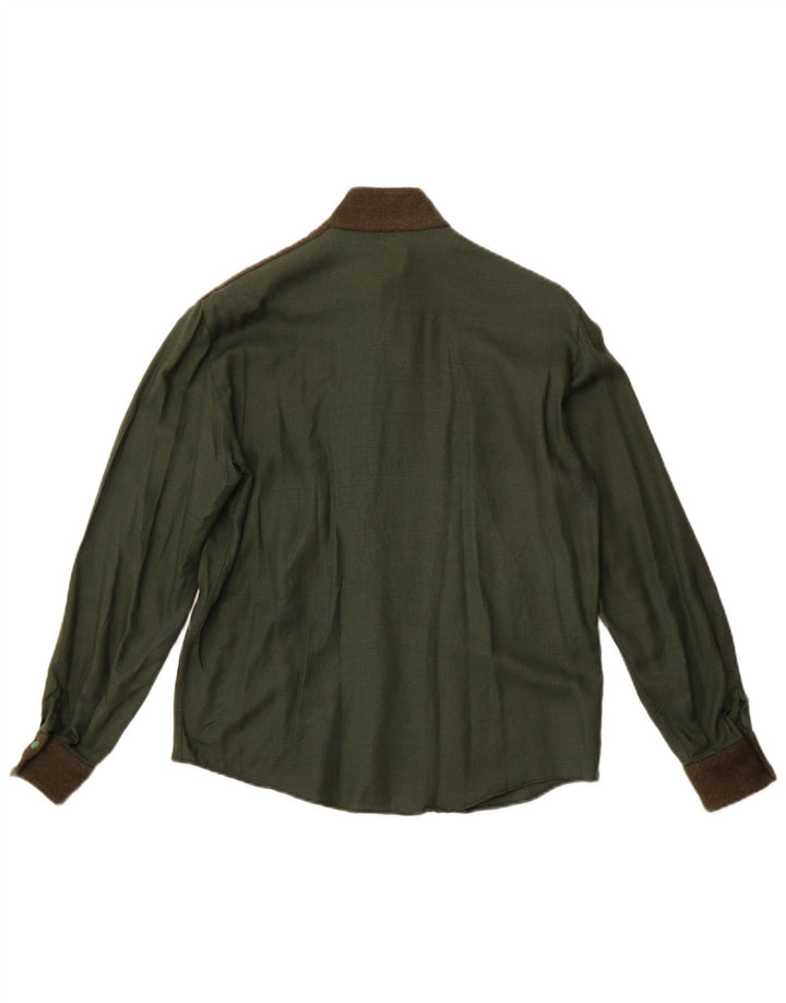 PANCALDI & B Womens Military Shirt Blouse UK 14 Medium Green Colourblock