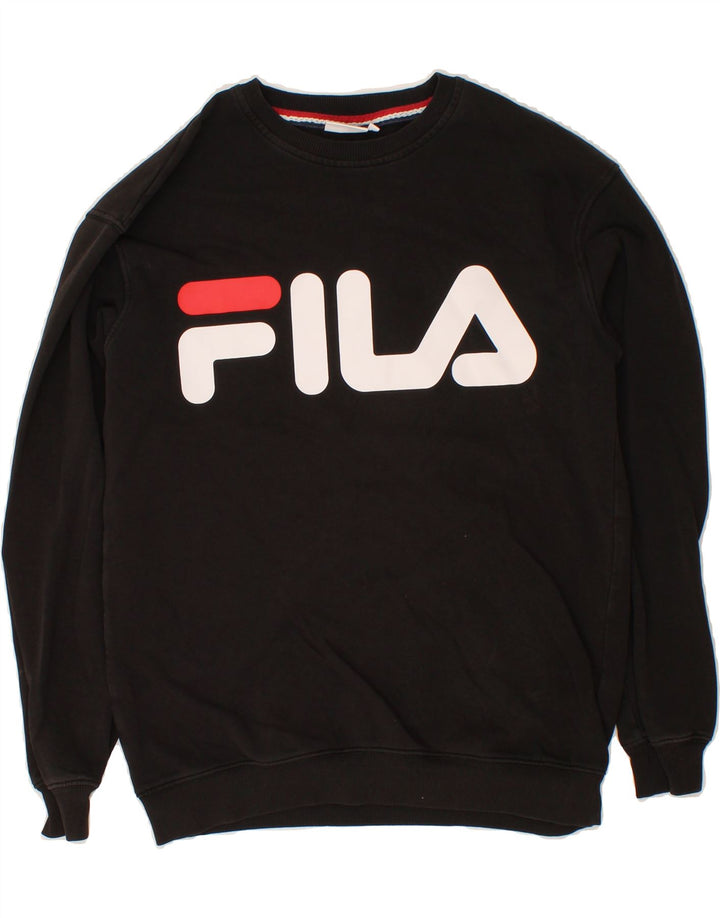 FILA Mens Graphic Sweatshirt Jumper Small Black Cotton Vintage Fila and Second-Hand Fila from Messina Hembry 