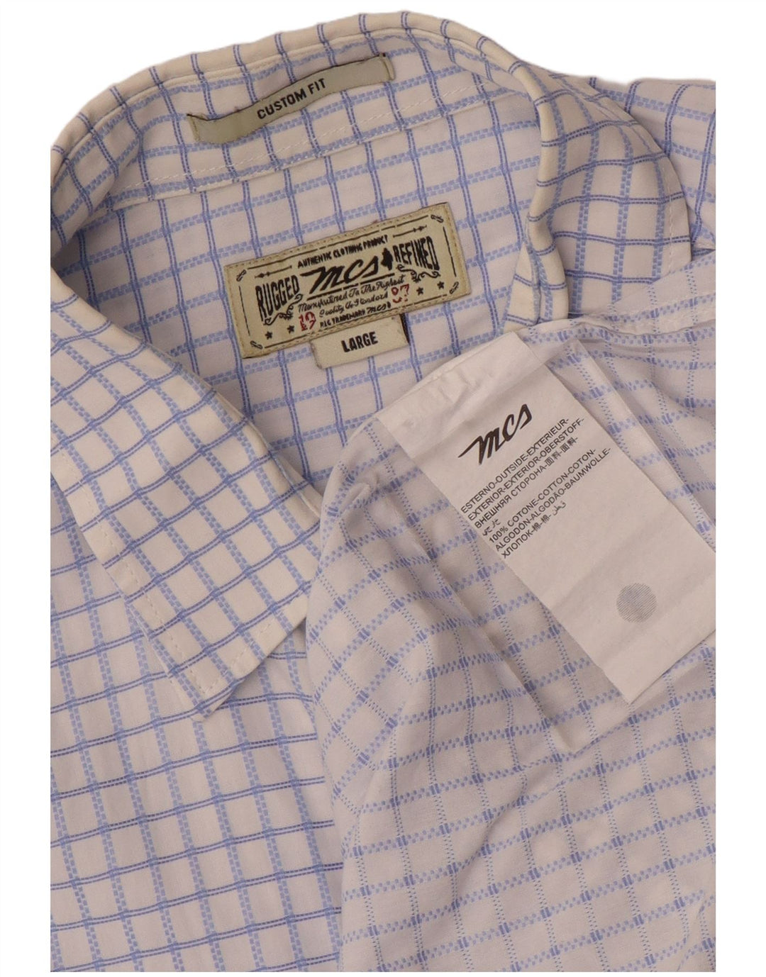 Marlboro Classics Mens Custom Fit Shirt Large Blue Check Cotton