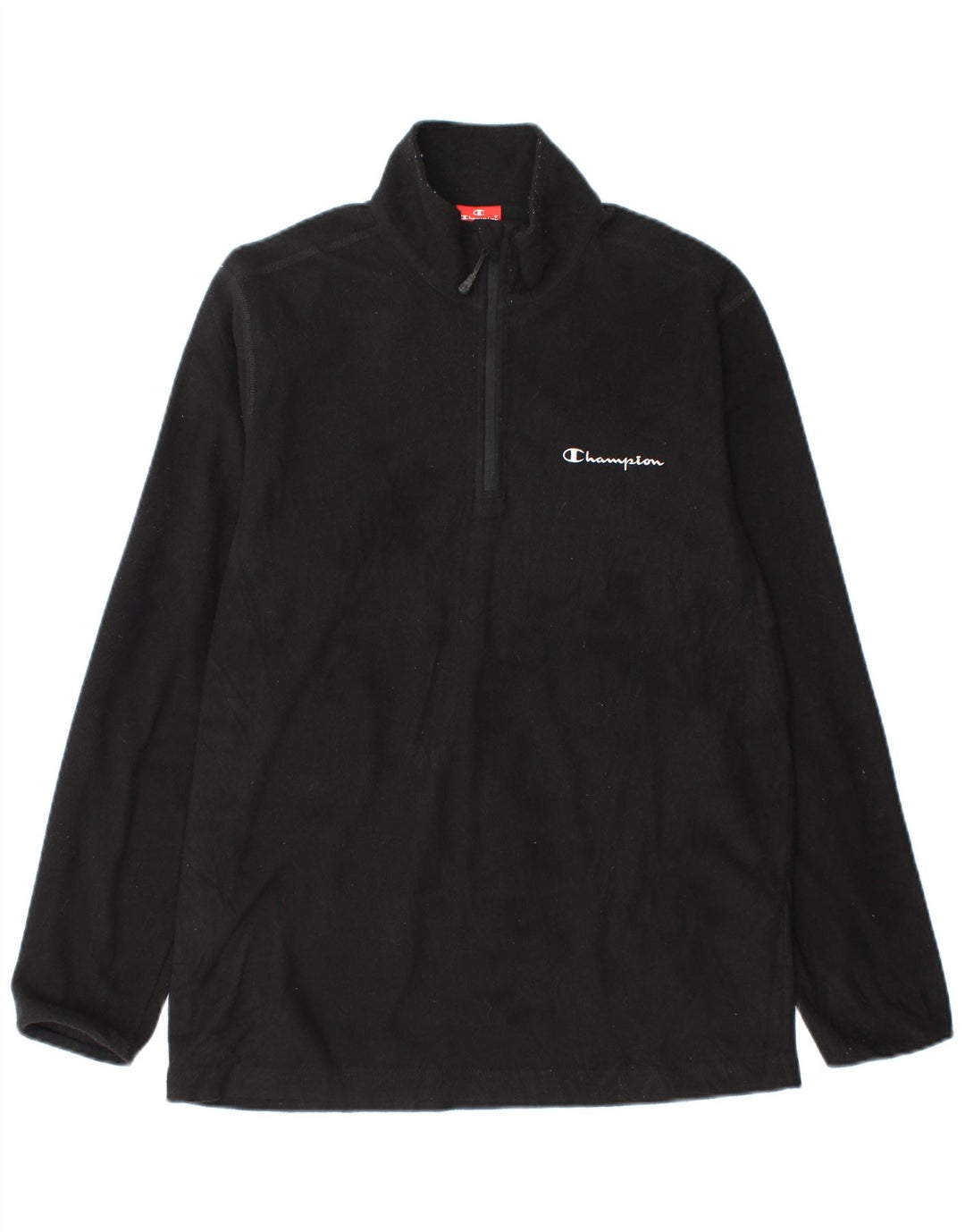CHAMPION Mens Zip Neck Fleece Jumper Large Black Polyester
