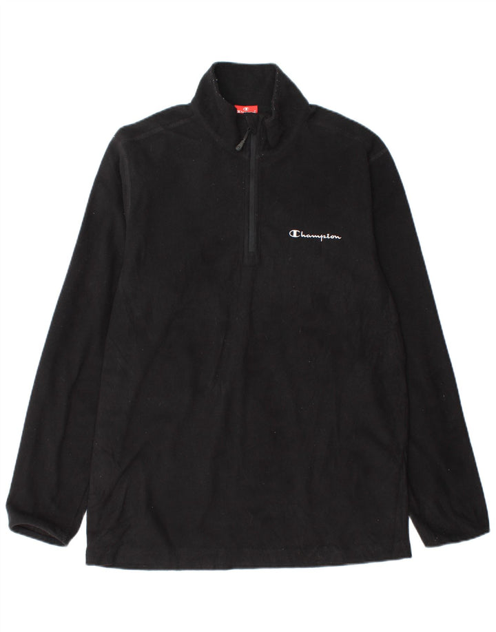CHAMPION Mens Zip Neck Fleece Jumper Large Black Polyester