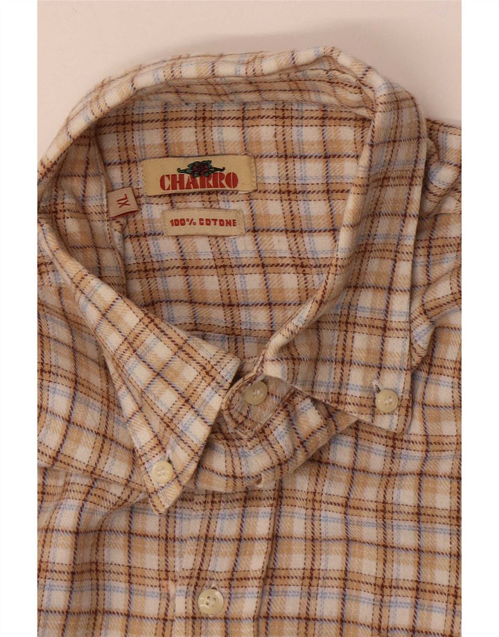Charro Mens Flannel Shirt XL Beige Check Cotton