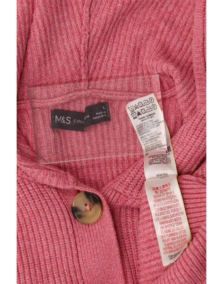 MARKS & SPENCER Womens Hooded Cardigan Sweater UK 16 Large Pink Viscose