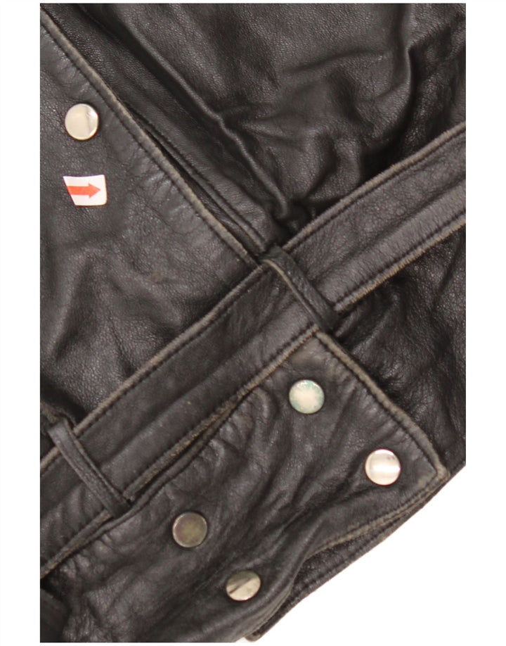 VINTAGE Womens Oversized Leather Jacket EU 42 Large Black Leather